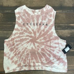 New CycleBar tie-dye T-shirt cropped sleeveless pink cream